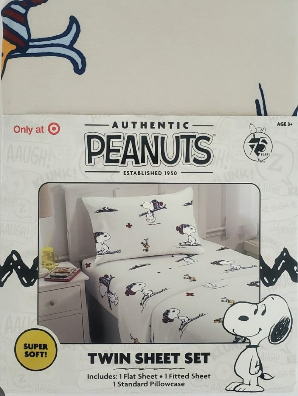 Peanuts Snoopy Woodstock Skiing Twin Three Piece  Soft Sheet Set NEW